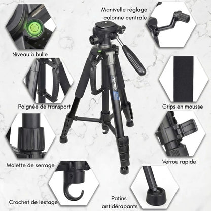 Trépied aluminium 185 CM - Grips en mousse