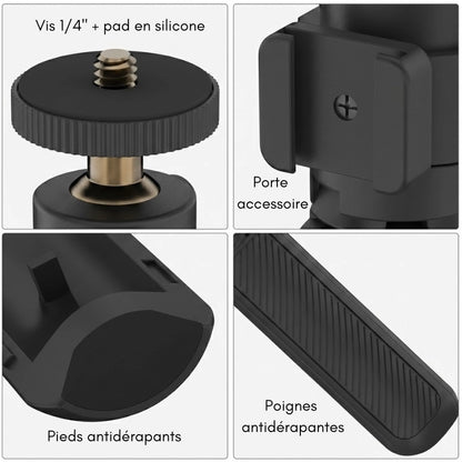 Détails du mini trépied téléphone magnétique