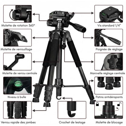 Informations sur le  trépied appareil photo 150 CM grips en mousse