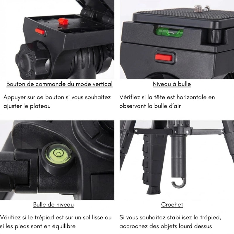 Détails du trépied appareil photo 185 CM noir