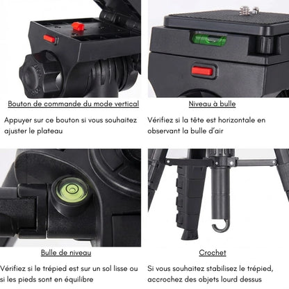 Détails du trépied appareil photo 185 CM noir