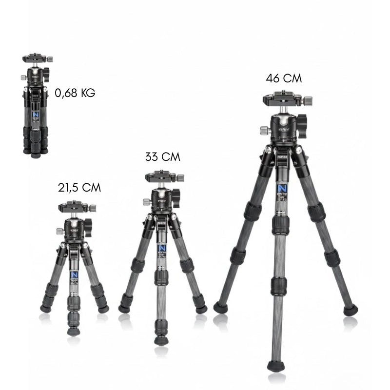 Dimensions du trépied carbone compact