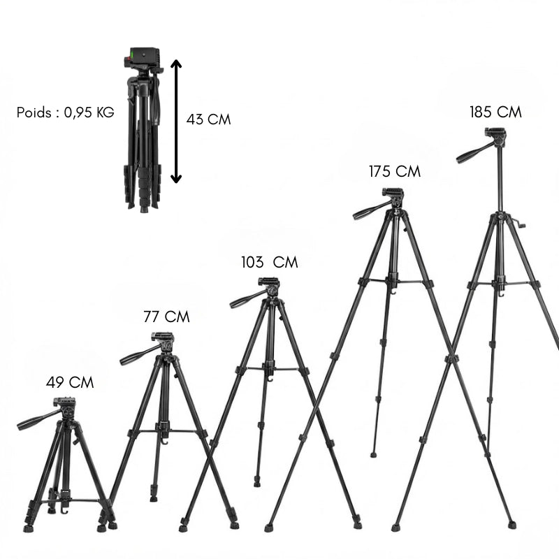 Dimensions du trépied jumelles 185 CM noir