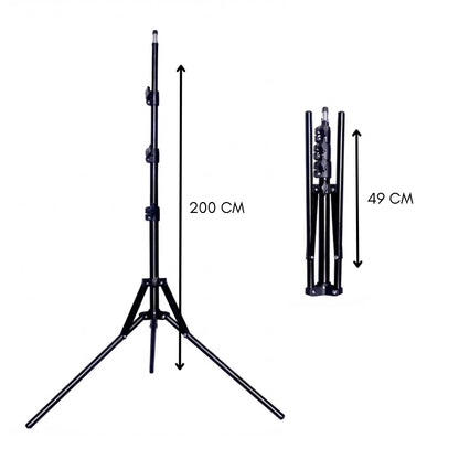 Dimensions du trépied lumière 200 cm noir 
