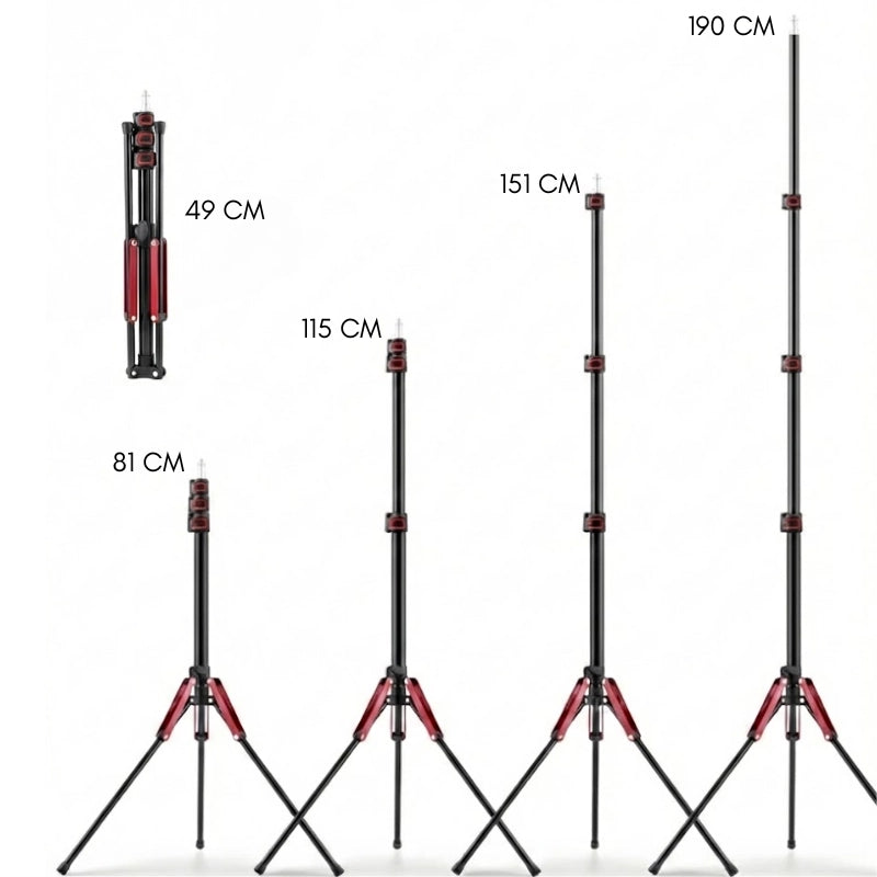 Dimensions du trépied lumière motifs rouges 