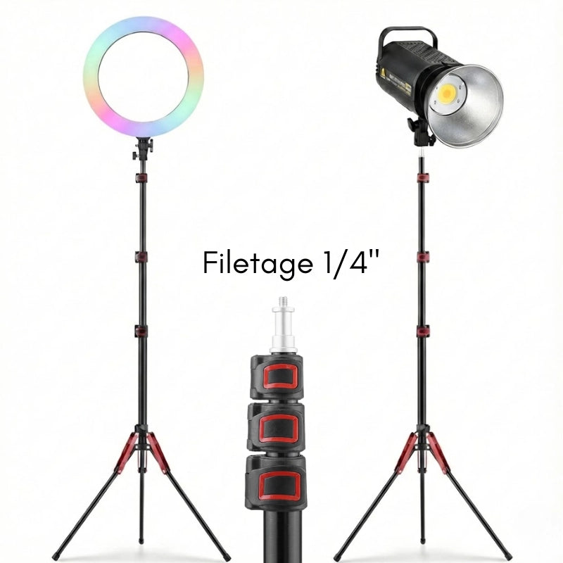 Lumières clipsées sur le trépied motifs rouges avec informations de compatibilité