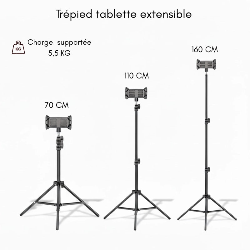 Dimensions du trépied tablette 160 CM noir