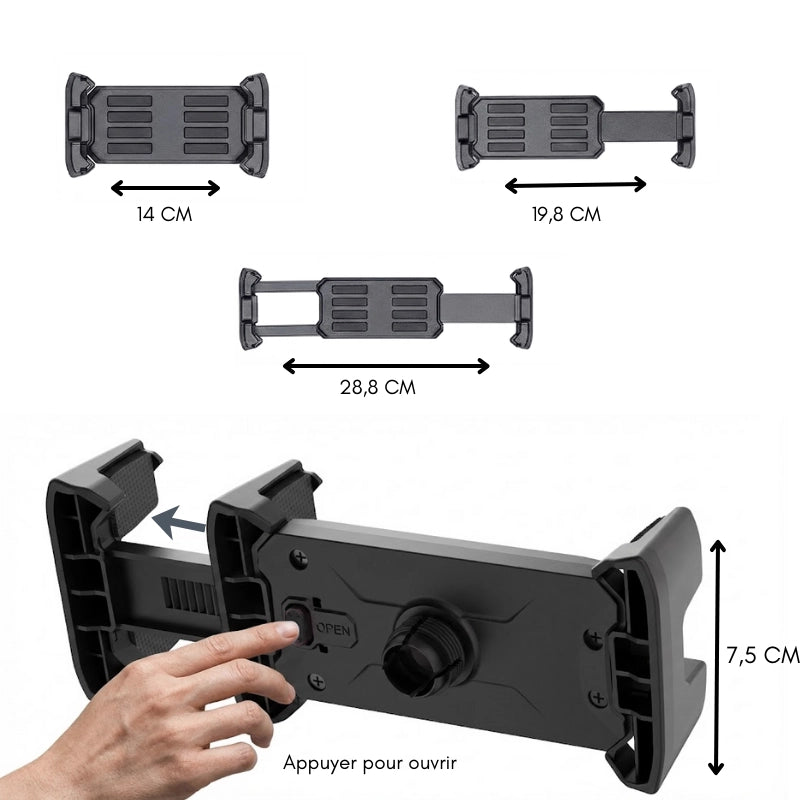 Dimensions du support trépied tablette 160 CM noir