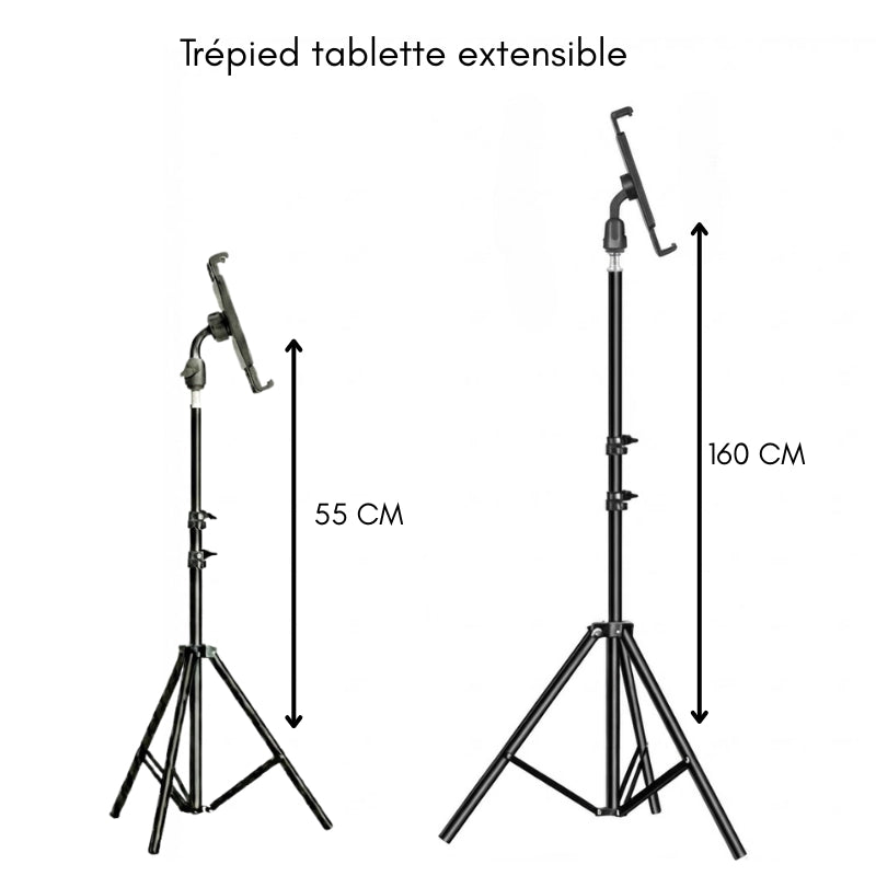 Dimensions du trépied tablette noir