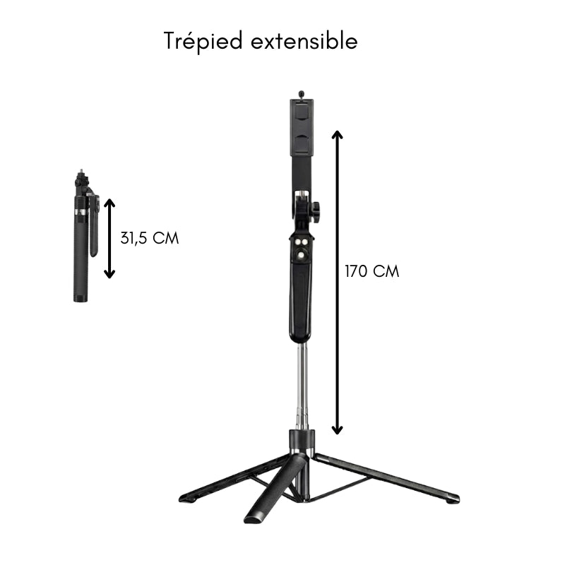 Dimensions du trépied téléphone 170 CM noir