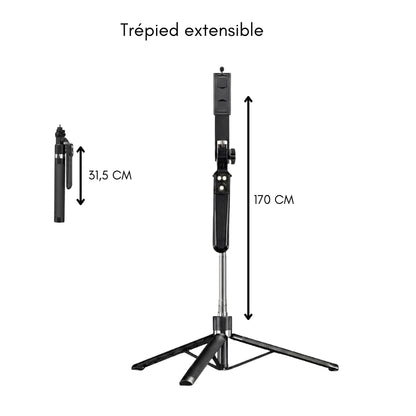 Dimensions du trépied téléphone 170 CM noir