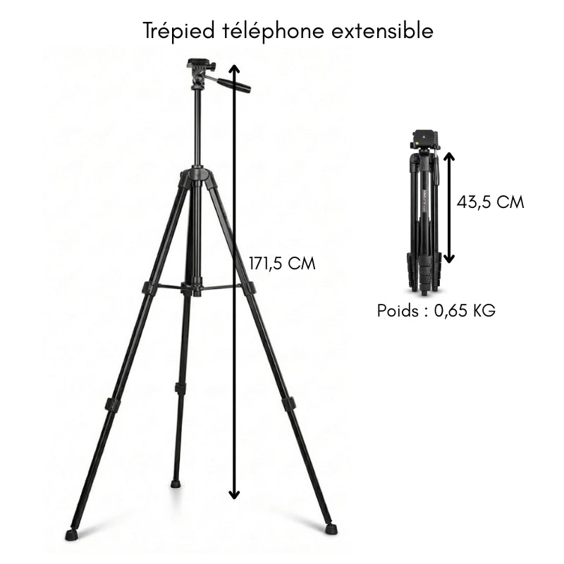 Dimensions du trépied téléphone 172 CM noir
