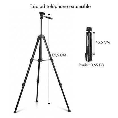 Dimensions du trépied téléphone 172 CM noir