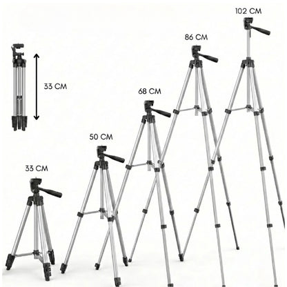 Dimensions du trépied téléphone argent 