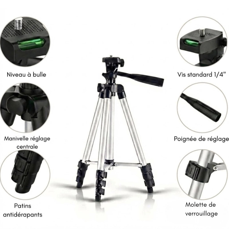 Informations sur le trépied téléphone argent