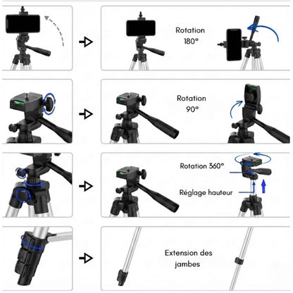 Informations d'utilisations du trépied téléphone argent