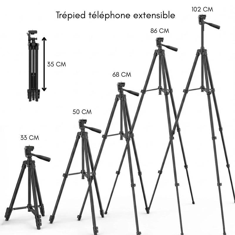 Dimensions du trépied téléphone noir