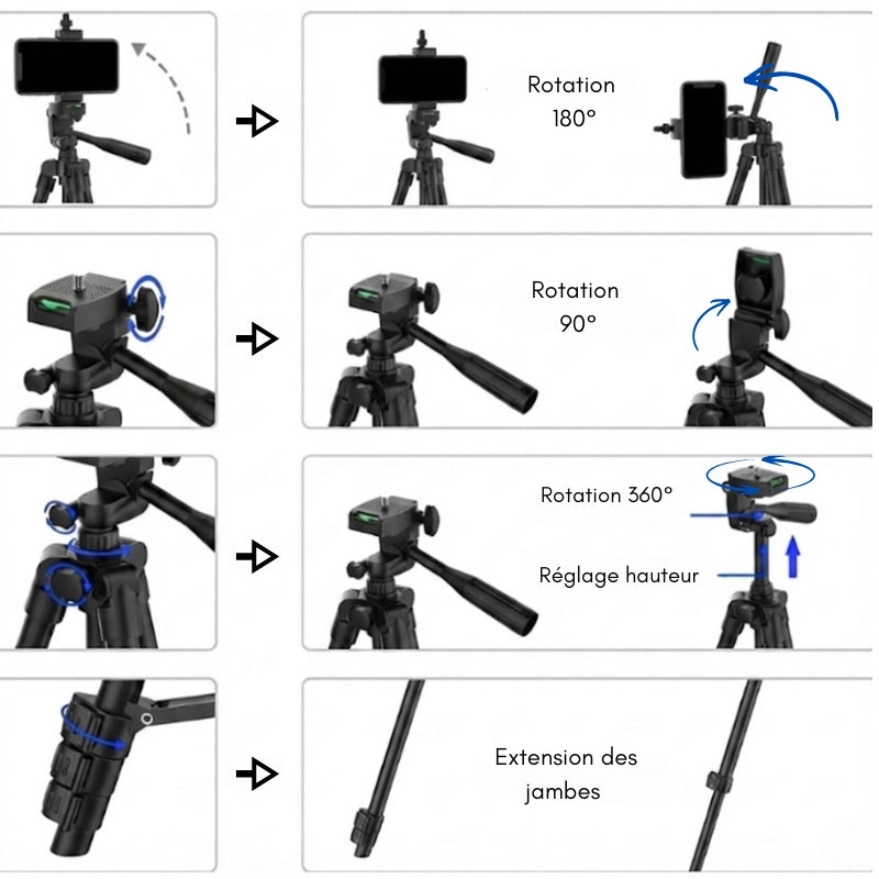 Informations sur le trépied téléphone noir