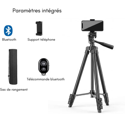 Paramètres intégrés du trépied téléphone noir