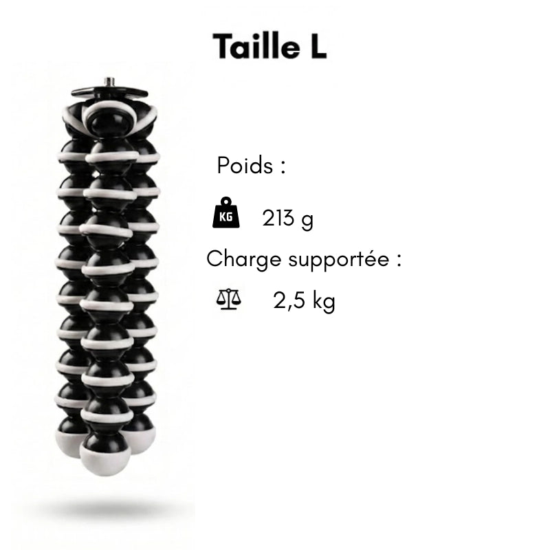 Informations du trépied flexible noir et blanc taille L